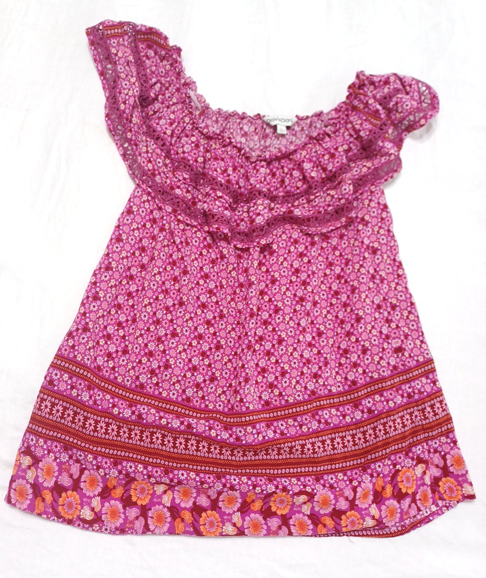 Davi&Dani Womens Pink Purple Floral Lace Off Shoulder Tank Top Sz L Pretty